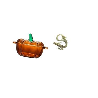 Imagem de Fenteer Prato de Vidro para Doces de Abóbora com Tampa E Estátua Chinesa de Latão, Mini Pote para Biscoitos, Tigela de Servir em Formato de Laranja, Estatueta