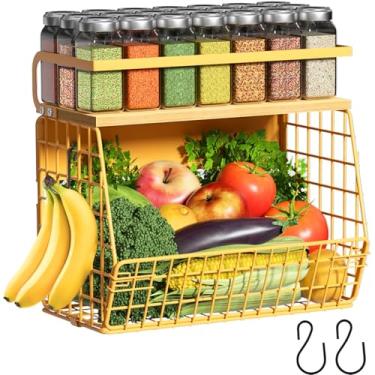 Imagem de Prateleira magnética para geladeira com tampa de madeira, caixas de armazenamento de batata e cebola, organizadores e armazenamento de despensa, grande recipiente magnético para temperos para
