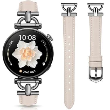 Imagem de DEALELE Pulseiras compatíveis com Huawei Watch GT5 Pro 42 mm / GT5 41 mm / GT4 41 mm / Garmin Venu 3S / Forerunner 265S / 255S / Fossil Gen 6 feminina, pulseira de metal de couro macio de 18 mm