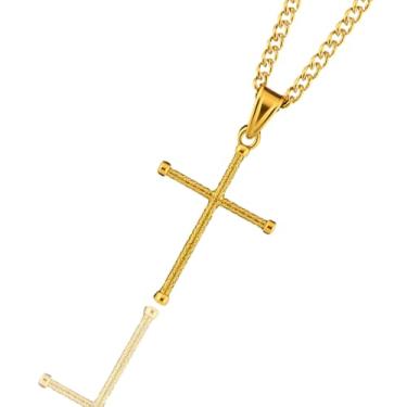 Imagem de Cordão Masculino 60CM Colar Dourado 3mm + Pingente Crucifixo Cruz Palito
