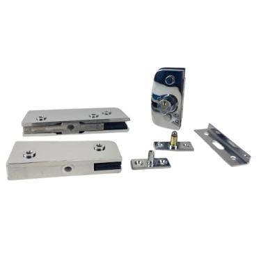 Imagem de Kit de Instalação com Fechadura e Dobradiças para Porta de Vidro Pivotante com Espessura de 8 a 10 mm (Cromado)