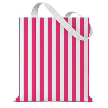 Imagem de Bolsa feminina listrada de lona listrada rosa e branca reutilizável para compras, trabalho, praia, viagens