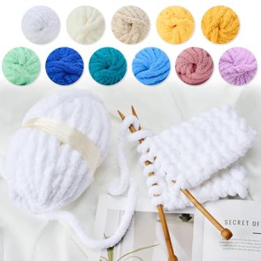 Imagem de Fio de chenille grosso para tricô de braço - fio jumbo super macio, lavável na máquina para cobertores faça-você-mesmo, travesseiros, decoração de casa 200 g