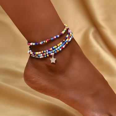 Imagem de Tornozeleiras femininas com contas coloridas empilháveis Puka Tornozeleira Boho Sea Beaded Tornozeleira verão praia impermeável surfista estrela do mar tornozeleira, Medium, Latão, Sem Pedra Preciosa