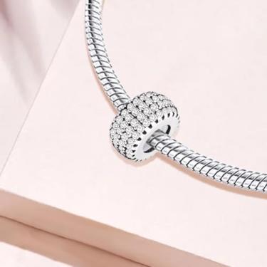 Imagem de 1 peça elegante diamante branco prata berloque contas adequadas para mulheres faça você mesmo e roupa diária combinando joias decoração para mulheres presente para mãe