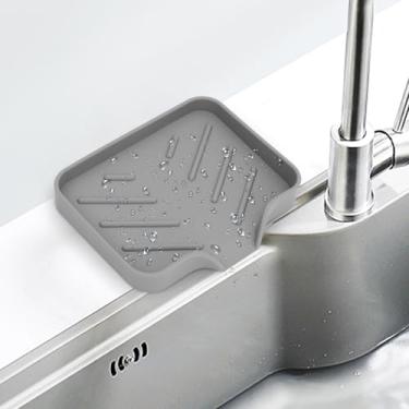 Imagem de Saboneteira de silicone autodrenante para balcão de pia de cozinha de banheiro, suporte de sabão com dreno, suporte de esponja bandeja de copo de garrafa (cinza)