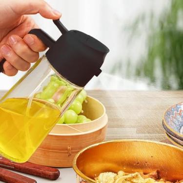 Imagem de Pulverizador de óleo para cozinhar, despejador de garrafa de azeite de oliva, 470 ml, dispensador de óleo 2 em 1, para cozinha, cozinha, churrasco