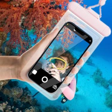 Imagem de Bolsa de telefone à prova d'água - Capa flutuante sensível ao toque com vedação dupla | Ajuste universal para dispositivos de até 19 cm (rosa)