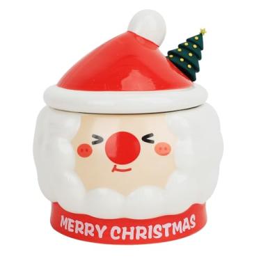 Imagem de JIAHG Caneca de Natal premium de Papai Noel com colher de tampa 430 ml/411.1 g Copos de café de cerâmica festivos com desenhos de Papai Noel Porcelana Latte Chá Leite Canecas para Homens Mulheres