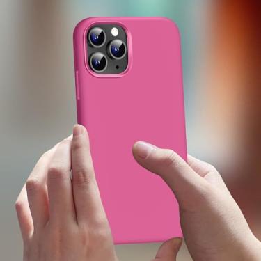 Imagem de Capa para celular compatível com iPhone 11 Pro Max de 6,5 polegadas, fina de silicone líquido, 4 camadas, capa protetora com forro de microfibra antiarranhões (rosa choque)