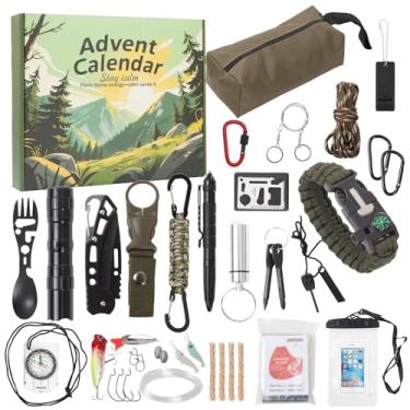 Imagem de Kit de sobrevivência calendário do advento 2025 para homens adultos 24 dias de Natal ferramentas de sobrevivência presentes de natal presentes surpresa para aventuras ao ar livre