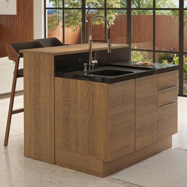 Imagem de Ilha De Cozinha Com Bancada E Balcão 120 Cm Rustic Stella Madesa Rustic
