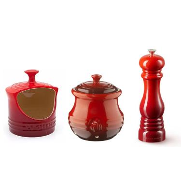 Imagem de CONJUNTO POTE DE ALHO, PORTA SAL E MOEDOR DE PIMENTA LE CREUSET VERMELHO