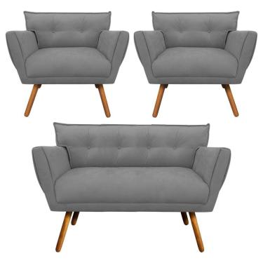 Imagem de Kit 1 Namoradeira e 2 Poltronas Anitta Suede Grafite