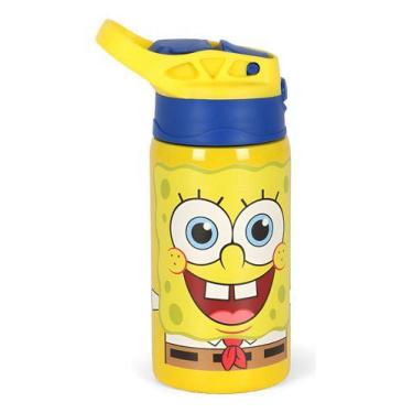 Imagem de Garrafa Infantil Meninos Bob Esponja Aço Inox 500ml C/ Alça - Luxcel, 
