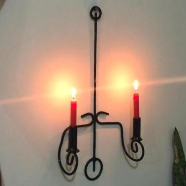 Imagem de Candelabro Parede Preto Ferro Artesanal Castiçal Arandela Decoração Su