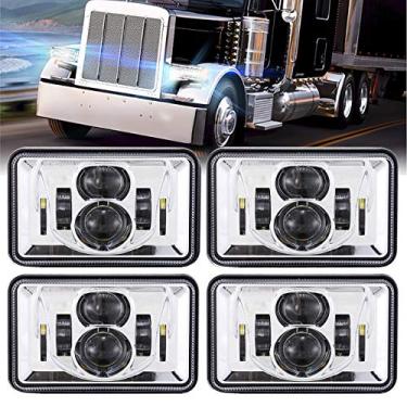Imagem de BICYACO 4 PCS DOT 60W 4x6 Polegadas Faróis LED Substituição Retangular H4651 H4652 H4656 H4666 H6545 Compatível com Peterbilt Kenworth Freightinger Ford Probe Oldsmobile Cutlass (cromo)