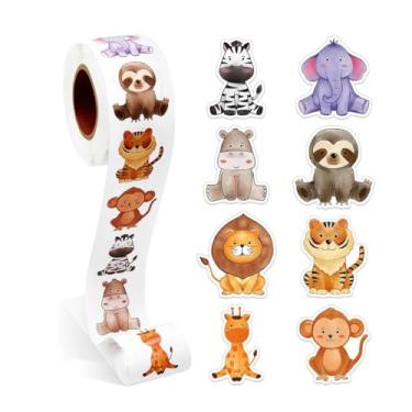 Imagem de 500 adesivos de animais fofos, rolo de etiquetas de festa de zoológico de 2,5 cm, redondo, adesivo de feriado, adesivos de selo de envelope de etiqueta, para embalagem de presente, cartões, envelopes