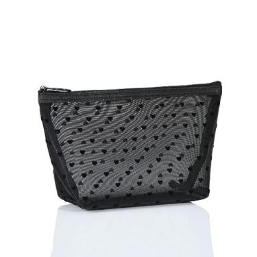 Imagem de Bolsa de maquiagem Love Heart Mesh com zíper linda bolsa de cosméticos transparente bolsa de armazenamento casual feminina (B)