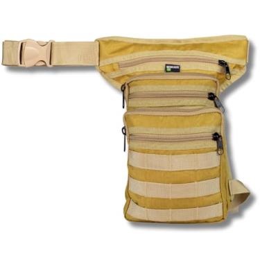 Imagem de Pochete de Perna com 5 Compartimentos, RipStop Resistente, Sistema MOLLE, Ajuste na Cintura e Coxa, Fechos com Zíper, Capacidade 6,5L (COYOTE)