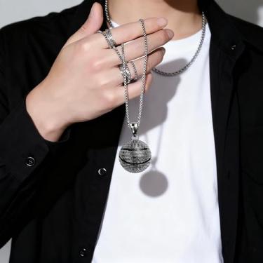 Imagem de Colar com pingente de basquete masculino de aço inoxidável, colar de basquete, prata, joia punk hip hop, One Size, Aço inoxidável, Sem Pedra Preciosa