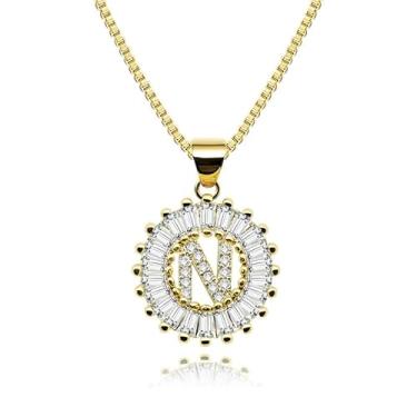 Imagem de Colar com inicial banhado a ouro, pedra do mês de nascimento, pingente de alfabeto personalizado, joia feminina, Medium, Latão, Sem Pedra Preciosa