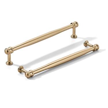 Imagem de khtumeware Pacote com 10 puxadores de armário de bronze champanhe central de 8 polegadas (203 mm), alça sólida para armário de cozinha resistente, ferragens de armário para penteadeira, puxador de