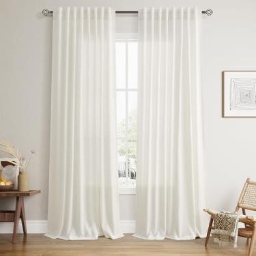 Imagem de Nanspring Cortinas de linho de 250 cm de comprimento para sala de estar, conjunto de 2 painéis, casa de fazenda, boho, privacidade, filtro de luz, gancho traseiro, gancho, cortinas, semitransparentes
