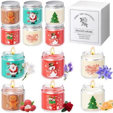 Imagem de Pangda 12 velas perfumadas de Natal, presentes de Natal para mulheres e homens, cera de soja natural com vela de férias inclui 6 aromas diferentes, ideal para Natal, Ano Novo e decoração de casa de