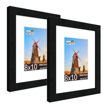 Imagem de SZYUU Conjunto de 2 porta-retratos 20 x 25 com vidro verdadeiro, resistente a arranhões, fácil de montar para exibição de parede ou mesa, decoração de escritório em casa (preto fosco)