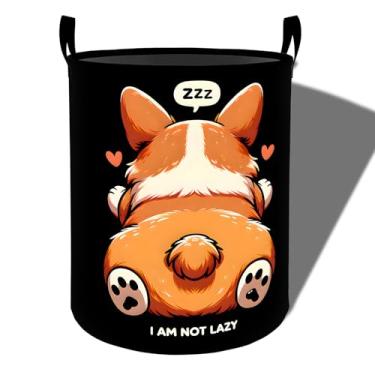 Imagem de amepay Cesto de roupa suja fofo Corgi, desenho de cachorro de desenho animado, tecido Oxford dobrável, cesto impermeável com alças, balde de armazenamento de roupas, organizador de brinquedos para