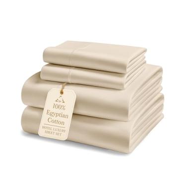 Imagem de Jogo de cama Queen Size 100% algodão egípcio - Lençóis de 1000 fios, conforto de luxo ultramacio, com bolso profundo de 38 cm, naturalmente respirável e durável, conjunto de lençóis Queen para o