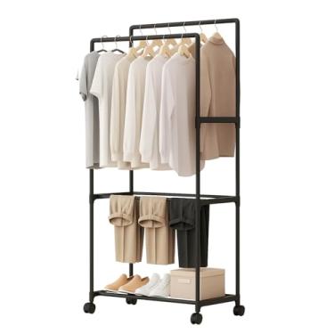 Imagem de Arara Dupla com Sapateira e Rodas Preta – Organizador Premium para Roupas e Calçados | Storeasy