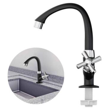 Imagem de Torneira De Banheiro Lavabo De Mesa Bica Alta Móvel Preta Cromada ABS 