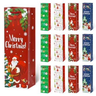Imagem de 12 peças de sacos de presente de vinho de Natal coloridos premium papel kraft capa de garrafa sacos de embrulho a granel com alças etiquetas de presente reutilizável sacola de vinho de férias para