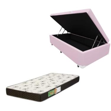 Imagem de Cama Box Baú Solteiro Blindada com Colchão Solteiro Espuma D20 12cm | Kit Completo com Cabeceira Botonê Opcional | Diversas Cores (2, CORINO ROSA, SEM CABECEIRA)