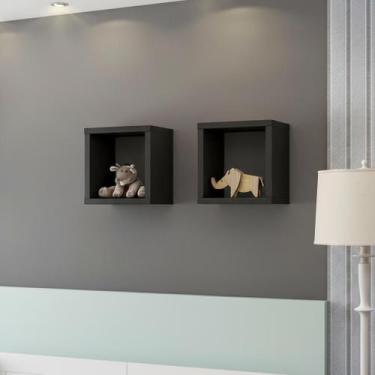 Imagem de Kit 02 Nichos MDF 20x20cm Preto Decoração Sala Quarto Cozinha Banheiro