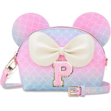 Imagem de Kejea Bolsa infantil para presentes infantis - Carteira personalizada com inicial para meninas 2 a 10, Roxo sereia