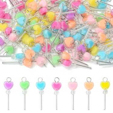 Imagem de UR URLIFEHALL 100 peças de pingentes de pirulito de coração de acrílico aleatórios fofos pingentes de doces para pulseira faça você mesmo, colar, brincos, chaveiro, fabricação de joias