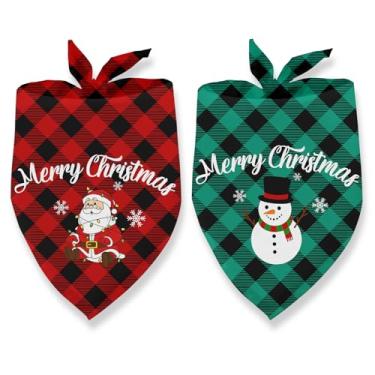 Imagem de Bandana de Natal para cães, pacote com 2, Merry Christmas, Papai Noel e bonecos de neve, bandanas para meninos e meninas, para cães pequenos e médios