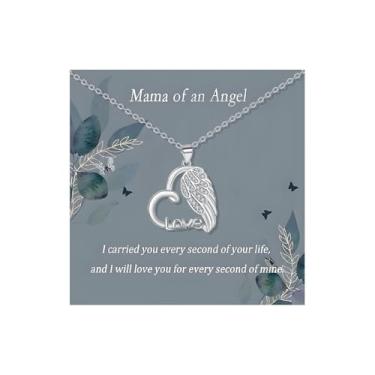 Imagem de Embtrem Presentes de aborto espontâneo para mães presentes de simpatia para a perda de um ente querido colar prata com pingente de coração de asa de anjo presentes em memória, Cobre, Sem Pedra