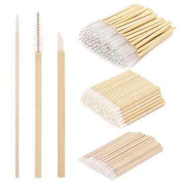 Imagem de 300 unidades de varinhas de rímel de bambu e pincéis labiais e microcotonetes, aplicador de cílios descartáveis, testador de batom, ferramenta aplicadora de maquiagem