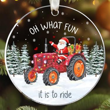 Imagem de UMACVN Enfeites de trator para árvore de Natal, enfeites de Natal para crianças - Ornamento de trator - Presentes engraçados de caminhão de construção para crianças, meninos - Ornamento acrílico 2025