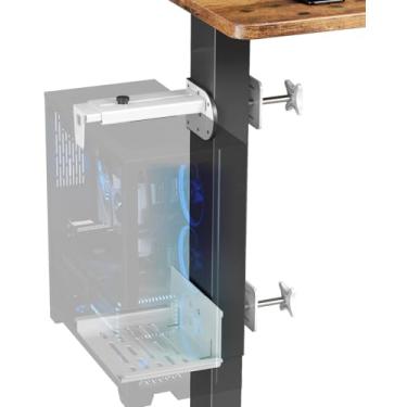 Imagem de JOY worker Suporte de PC embaixo da mesa para mesa em pé, suporte para computador de mesa, sem perfuração, capa ajustável para computador, suporte de CPU de até 20 kg, suporte de torre de PC branco