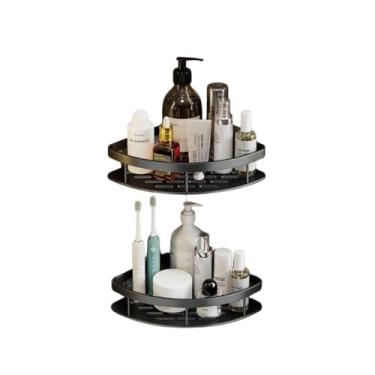 Imagem de Prateleira de Canto em L, Alumínio Preto, 21x28x5cm, 2 Peças, para Banheiro Cozinha Quarto Escritório, Multiuso com Suportes