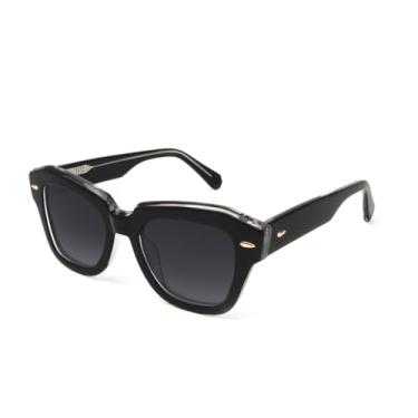 Imagem de JRLLFD Óculos de sol de acetato feminino UV400 polarizado com rebite para homens (preto transparente)