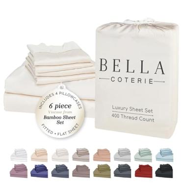 Imagem de Bella Coterie Conjunto de lençóis King Size com 6 peças de viscose de bambu de luxo | 100% orgânico | Resfriamento para pessoas com sono quente | Bolso profundo de 45,7 cm | Macio e hipoalergênico | 4