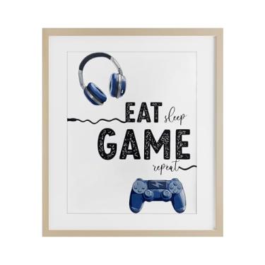 Imagem de Stupell Industries Eat Sleep Game Lifestyle Impressão emoldurada de bétula sob vidro, design de Christine Simpson Art, 40 x 33