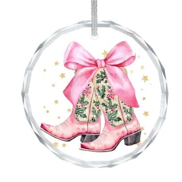 Imagem de ignytiger Enfeite de Natal de bota de vaqueira, presentes de vaqueira rosa, decoração de Natal de coquete ocidental, enfeite de cristal, decorações de lembrança para árvore de Natal