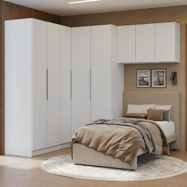 Imagem de Quarto Completo Solteiro De Canto 415 cm Branco Neo Madesa